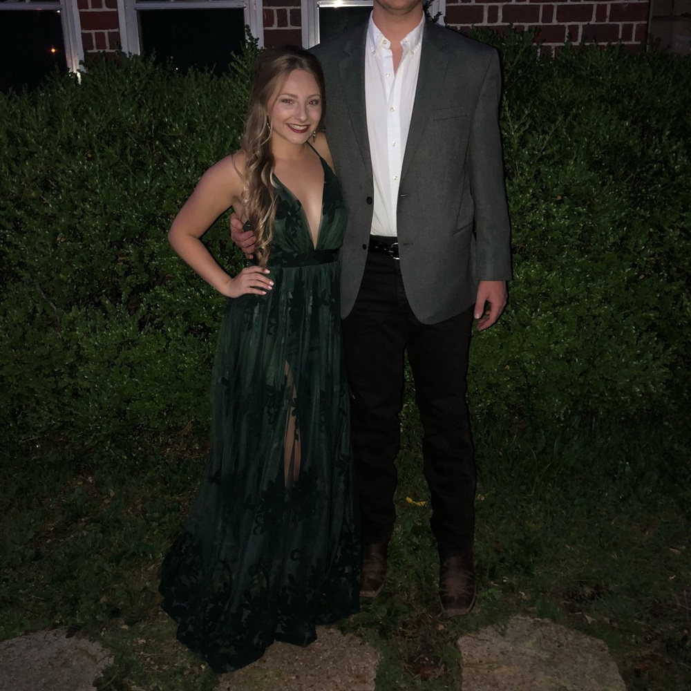 Green floral formal dress